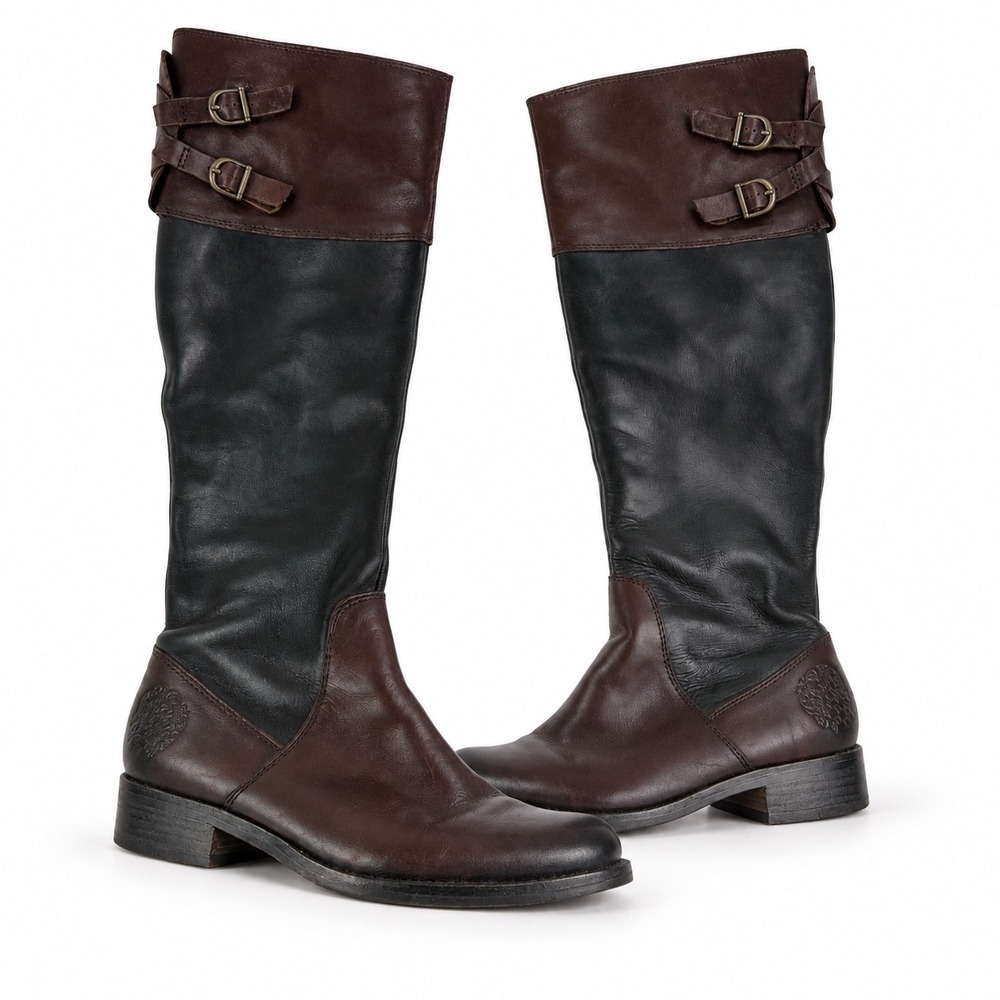 Vince Camuto Vintage Y2K Black Brown Leather Riding Boots Women's Size 7